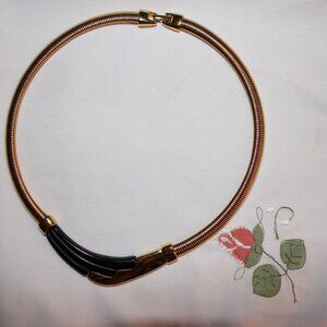 Vintage Napier Gold And Black Geometric Omega Chain Choker Necklace 80s